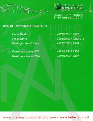 003 - Memorabilia - Varie - 2013 - 11-19 Maggio 2013 - Pass Ingresso - Foro Italico Roma - Internazionali Bnl d'Italia - (Fronte)