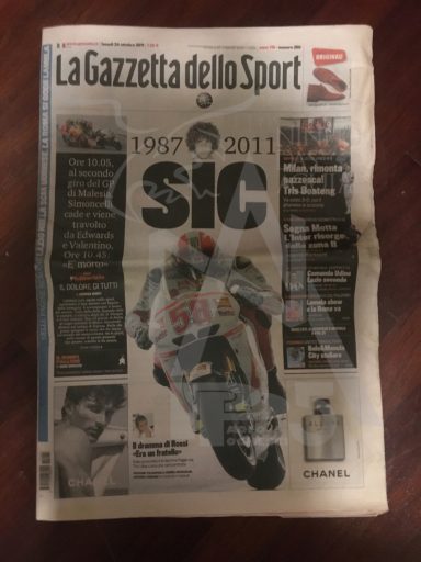 Quotidiano - Anno 2011 - 24 Ottobre 2011 - Gazzetta dello Sport - Morte Marco Simoncelli