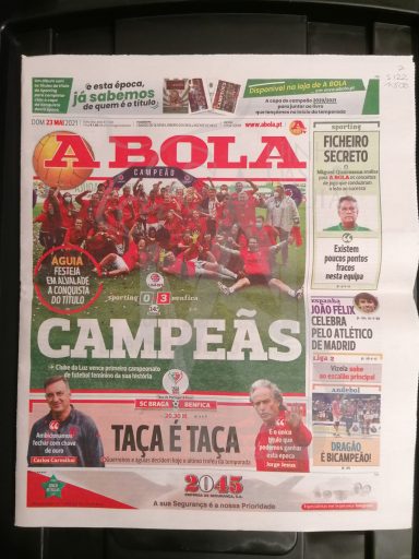 Quotidiano - Portogallo - Benfica - Anno 2020-21 - 23 Maggio 2021 - A Bola - Femminile Campione Portogallo