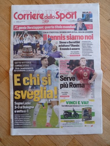 Quotidiano - Italia - Anno 2024 - 25 Novembre 2024 - Corriere dello Sport - Vincitrice Coppa Davis